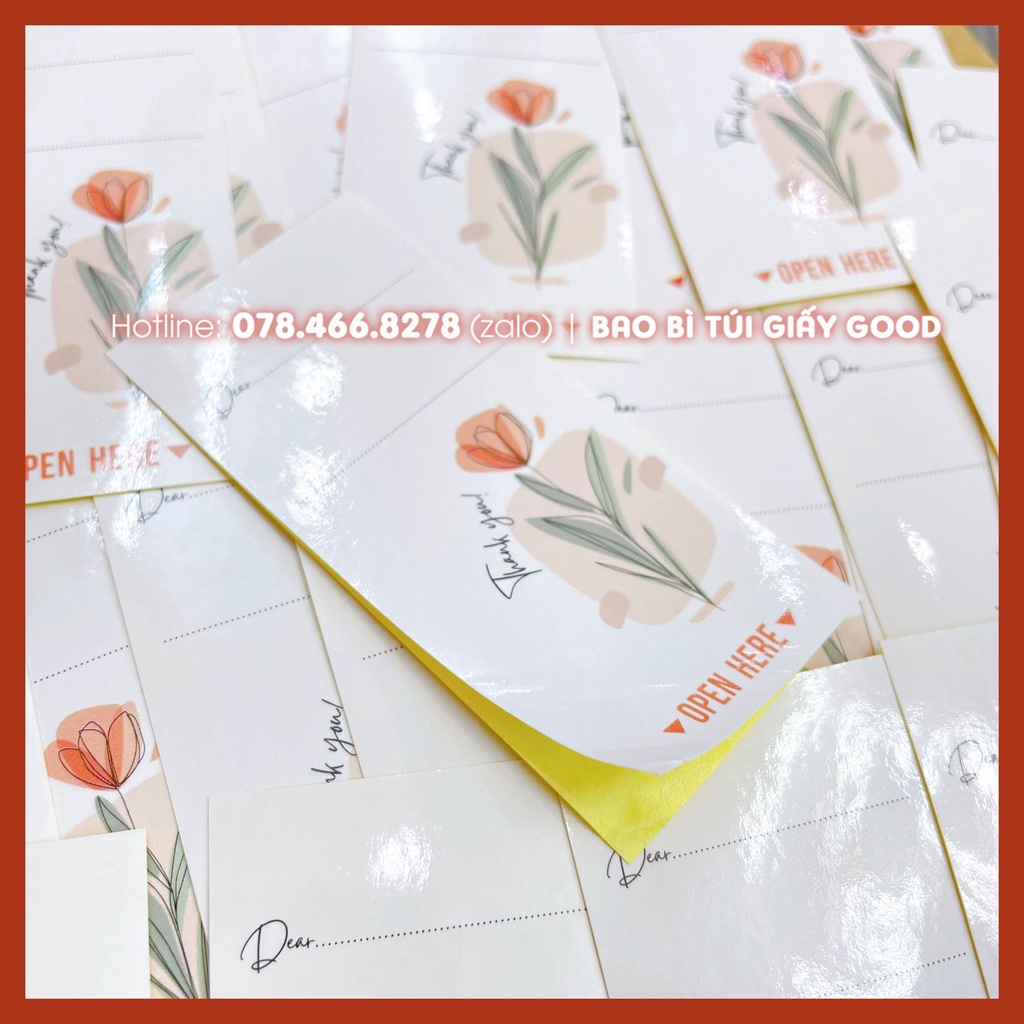 Tem decal dán niêm phong hộp carton họa tiết hoa thanh lịch