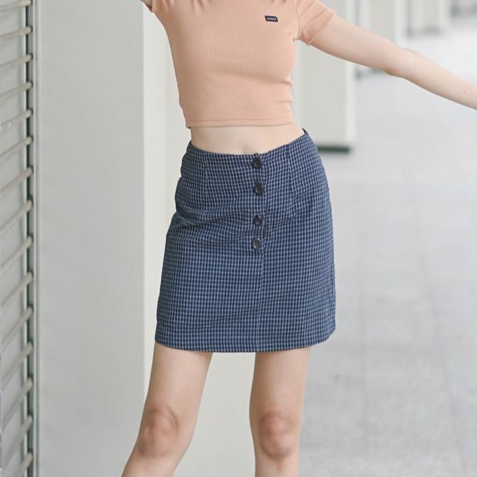 Usthebasic - chân váy plaid buttondown skirt
