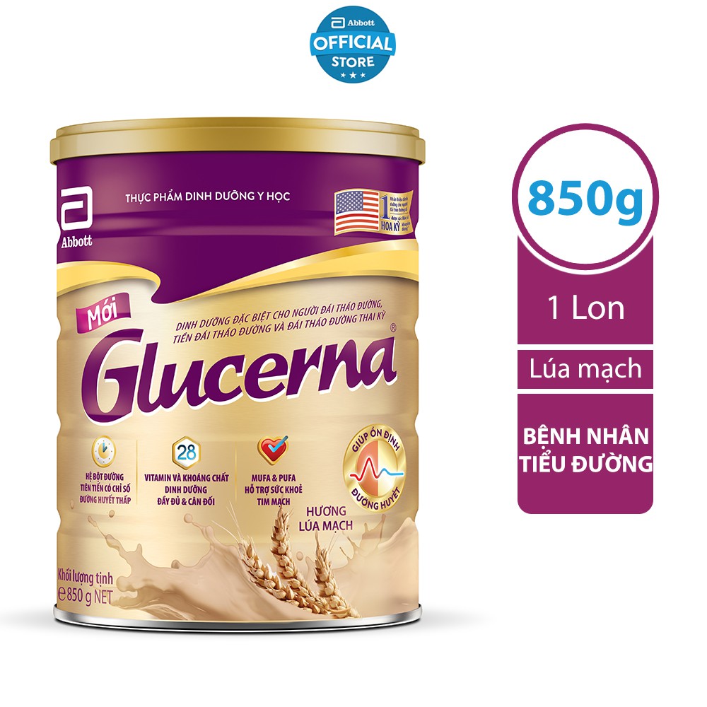 Sữa bột Glucerna hương lúa mạch 850g - dành cho bệnh nhân tiểu đường