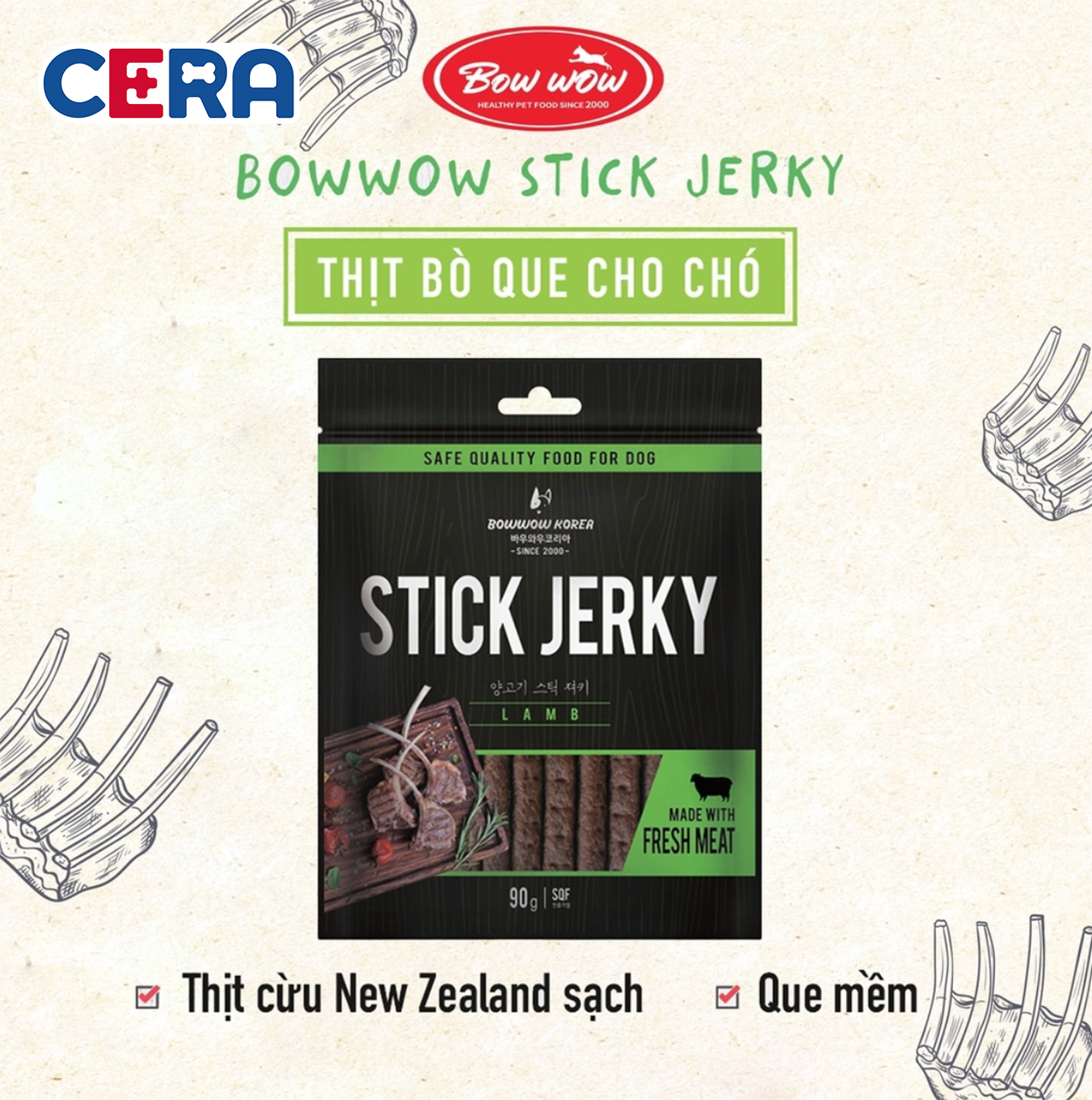 Snack Thịt Cừu Que Cho Chó - Lamp Jerky 90gr