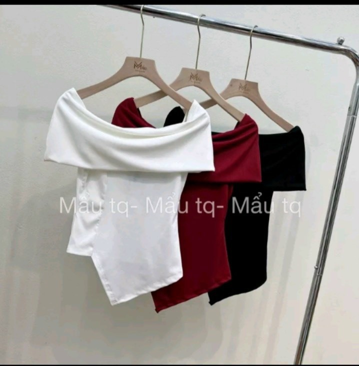 Áo thun len tăm bệt vai dài tay nữ, áo thun tăm trễ vai dáng ôm 3 màu ch93493