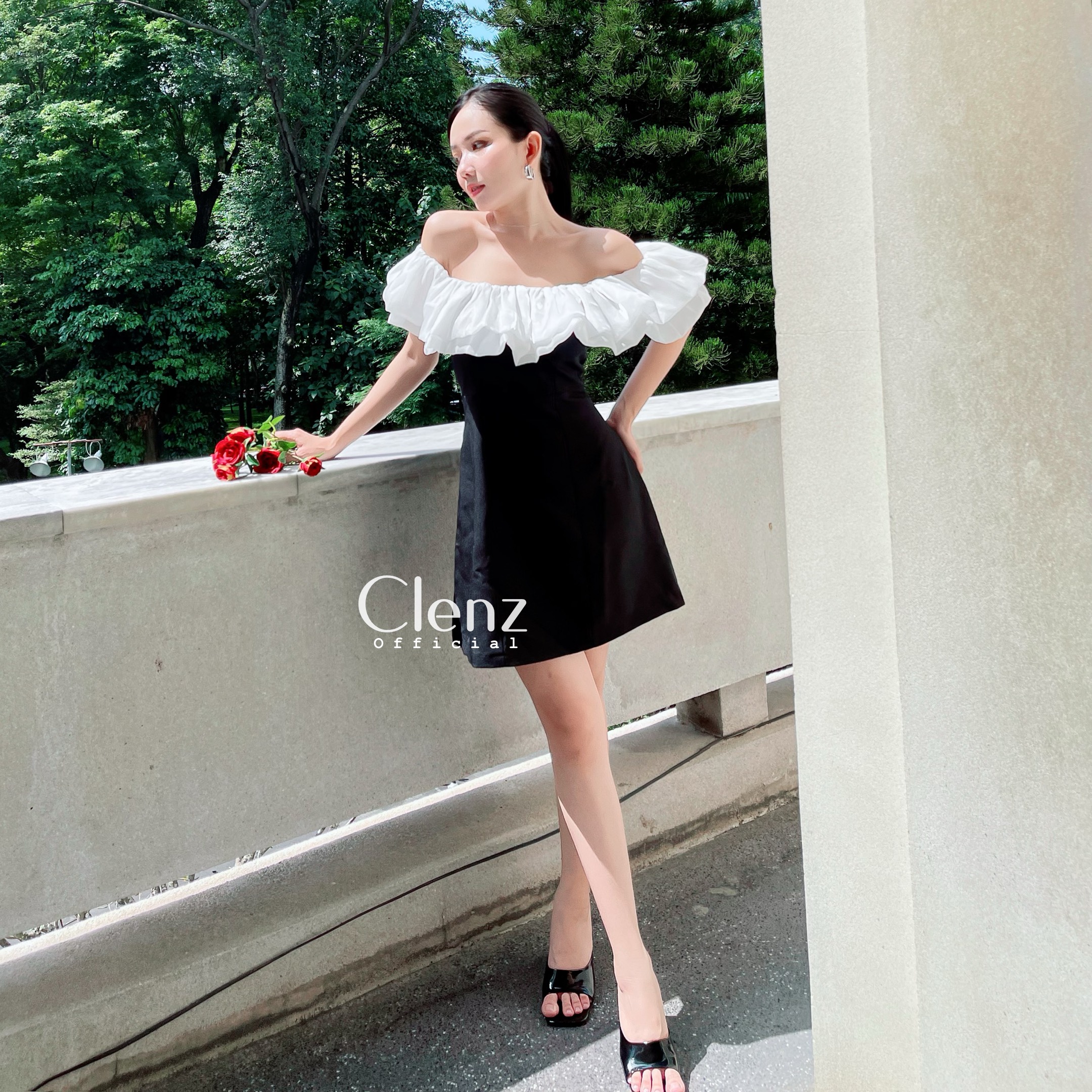 [ Clenz - Váy thiết kế cao cấp ] Đầm đen trễ vai dự tiệc sang chảnh D12