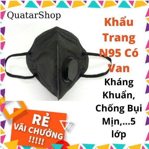 (1 cái) Khẩu trang y tế N95 màu ĐEN 5 lớp (có van/ không van)