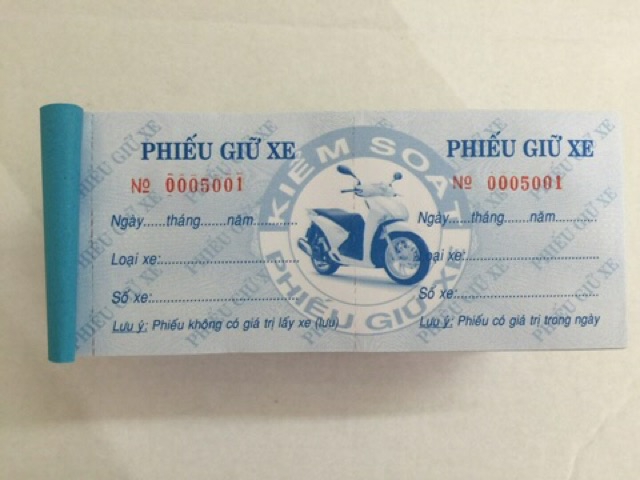 10 Quyển Phiếu giữ xe có số Seri