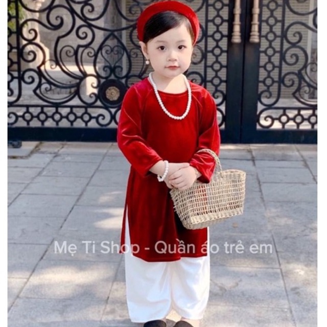 Set Áo dài nhung mềm cho bé gái
