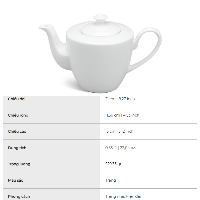 Bình trà gốm sứ minh long Bình trà 0.65 L - Daisy - Trắng