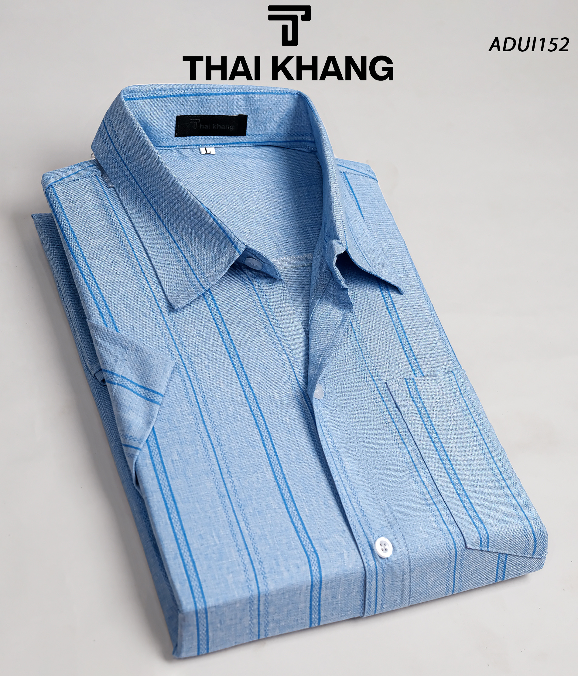 Áo sơ mi trung niên nam vải đũi sọc siêu mát do Thái Khang đặt từ nước ngoài loại áo sơ mi nam ngắn tay form rộng ADUI15