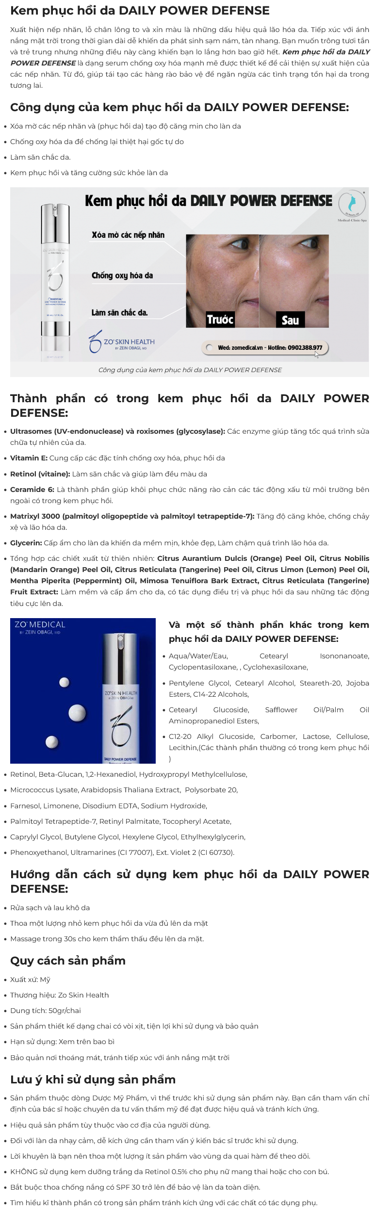 [hàng tem cty] Serum phục hồi da DAILY POWER DEFENSE Z0 (30ml hoặc 50ml)