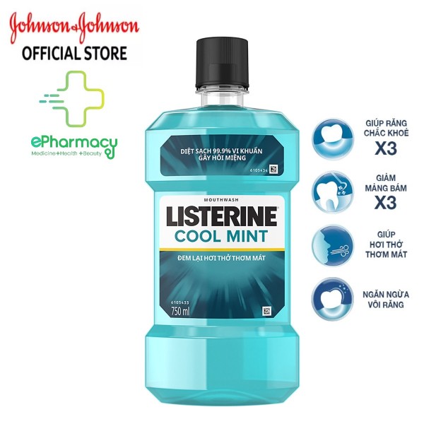LISTERINE COOL MINT 750ml - Nước súc miệng Listerine diệt khuẩn giữ hơi thở thơm mát
