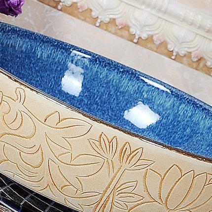 Chậu rửa lavabo gốm sứ nghệ thuật LAV0050 – Họa tiết sen sống động chân thực