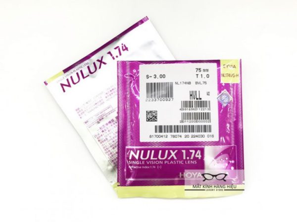 Giá bán Tròng kính Cận Hoya Nulux  có độ mỏng nhất hiện nay , chính hãng Hoya của Nhật ( chiết xuất 1.74)