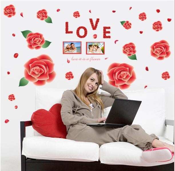 Decal trang trí tường - Bông Hoa Hồng đỏ rực lớn