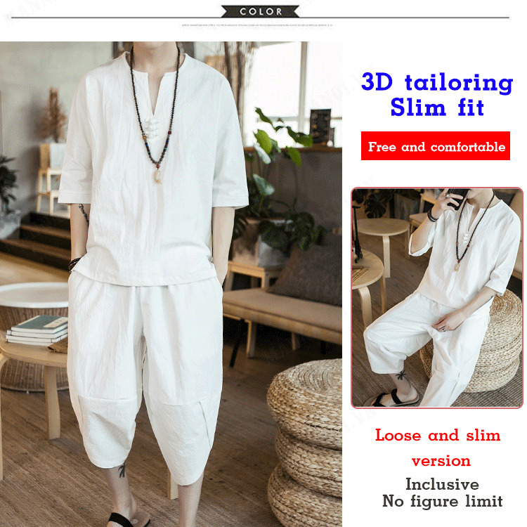 Traditional Chinese Style Men's Tang Suit with Linen Material