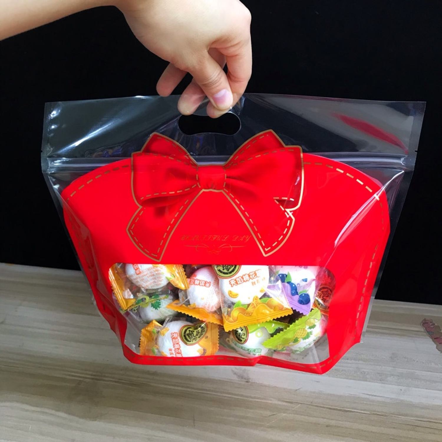 10 Túi zip hình giỏ Nơ đỏ