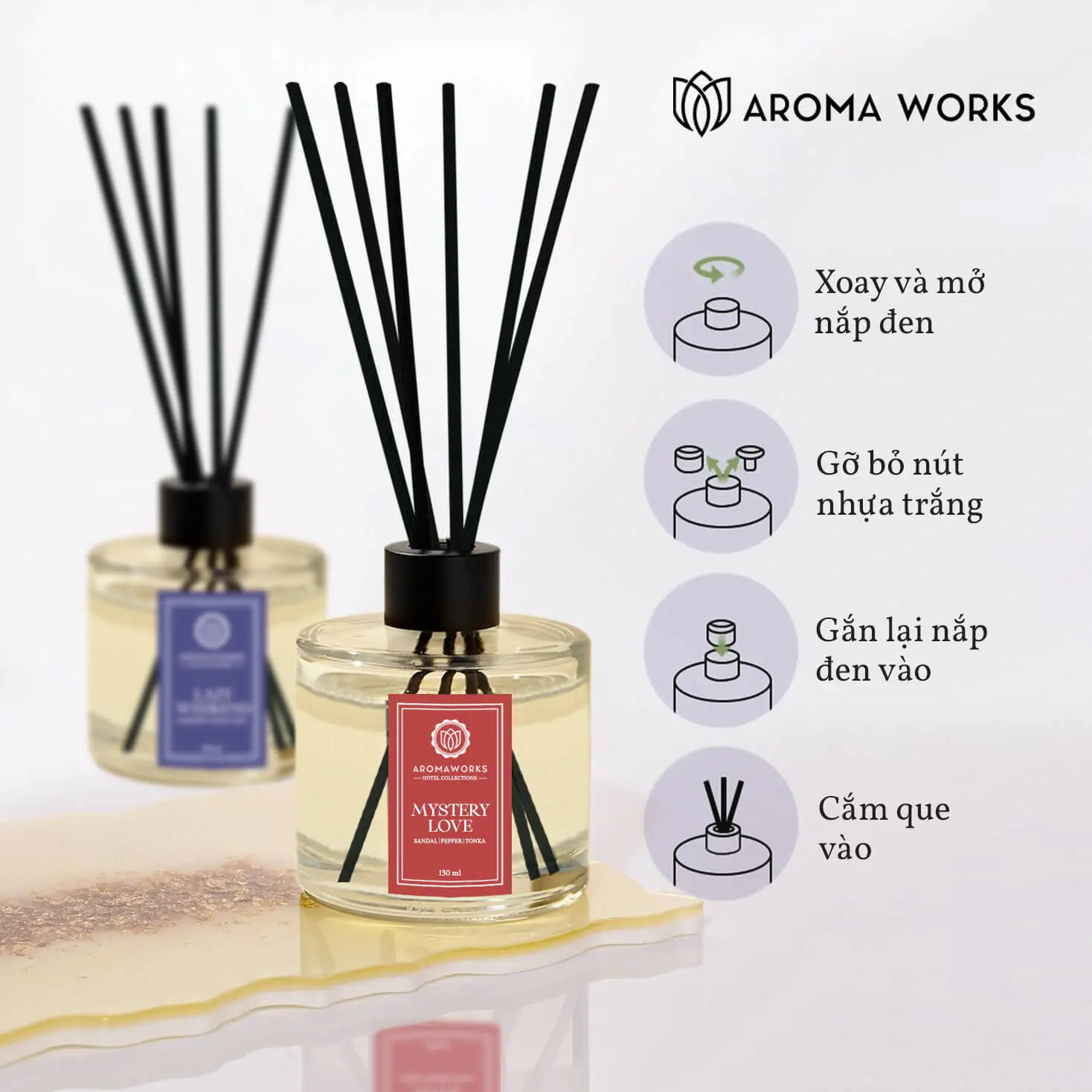Bộ Tán Hương Que Mây Aroma Works Reed Diffuser 130ml
