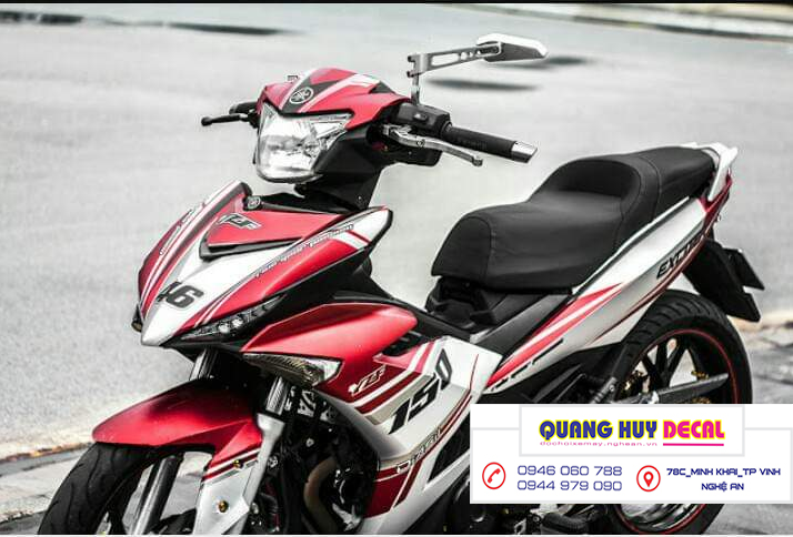 tem trùm xe exciter 150 màu đỏ trắng độ đẹp - Tem xe máy exciter 150 làm theo yêu cầu - tem xe exciter 150 đẹp rẻ chất