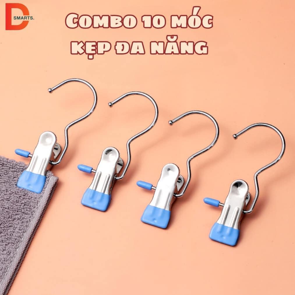 Combo 10 móc treo quần áo gia đình móc treo quần áo kẹp quần áo du lịch inox tiện dụng kẹp giữ
