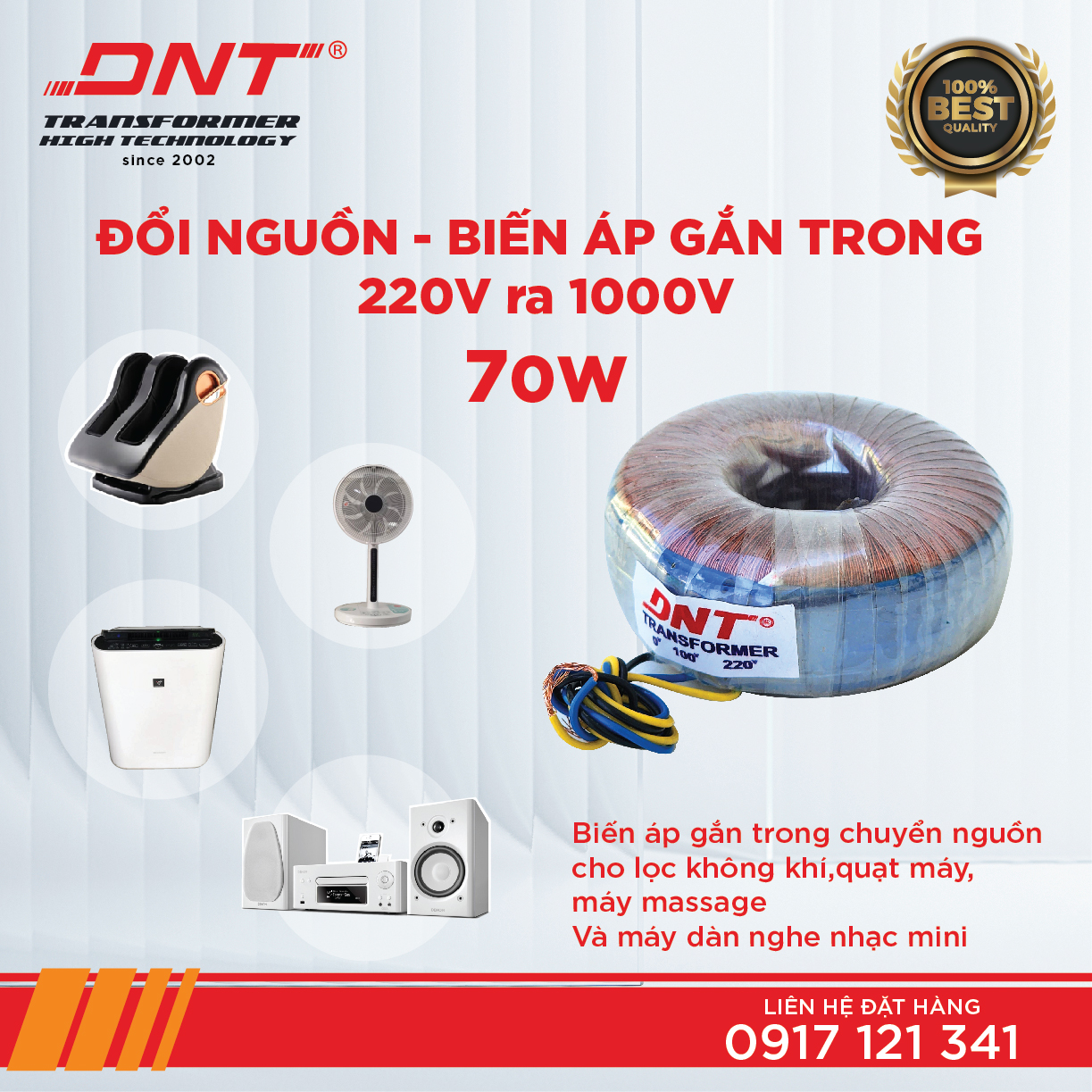 BIẾN ÁP GẮN TRONG 220V RA 100V DNT