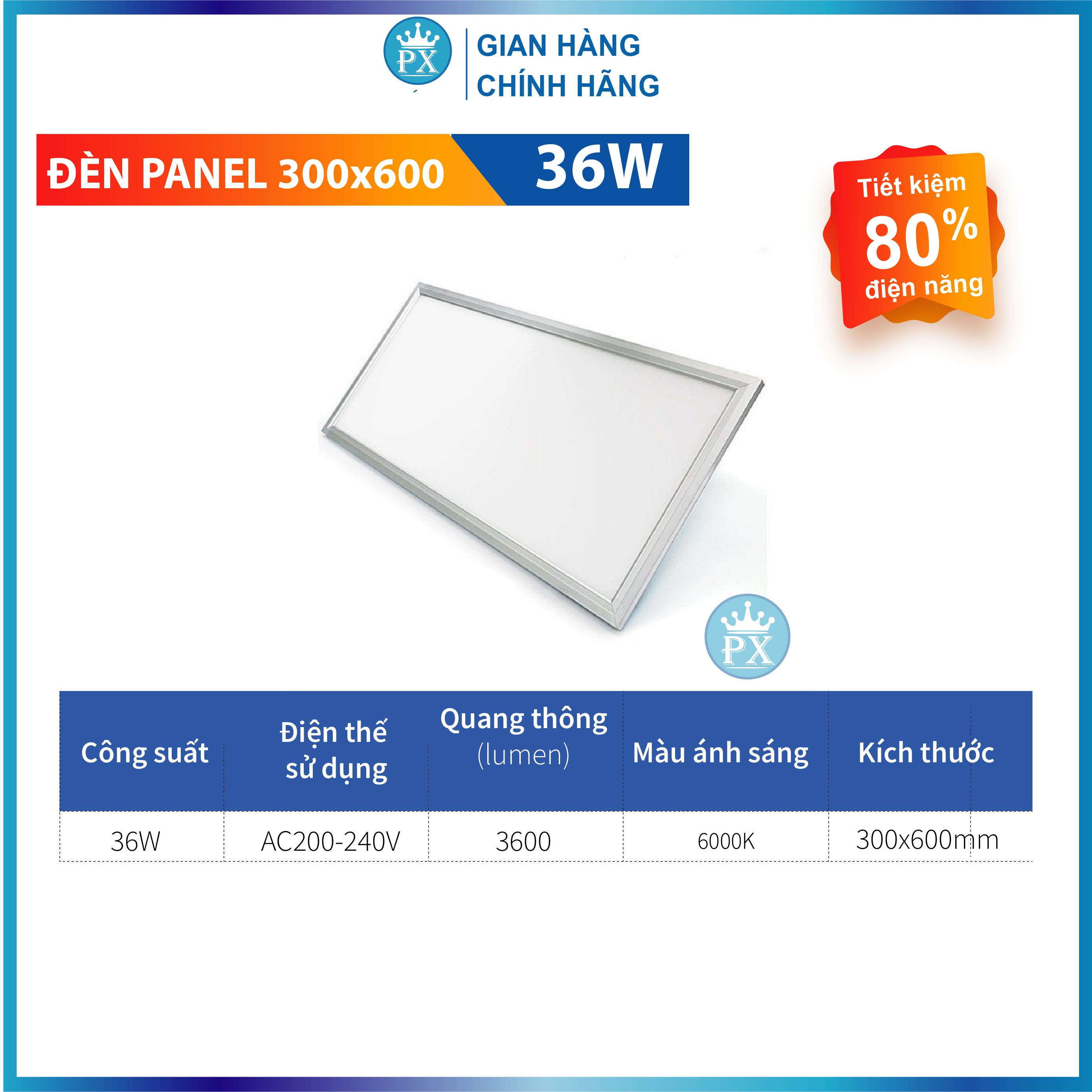Đèn panel, đèn led âm trần 300x600 - 36W đèn led panel 30x60