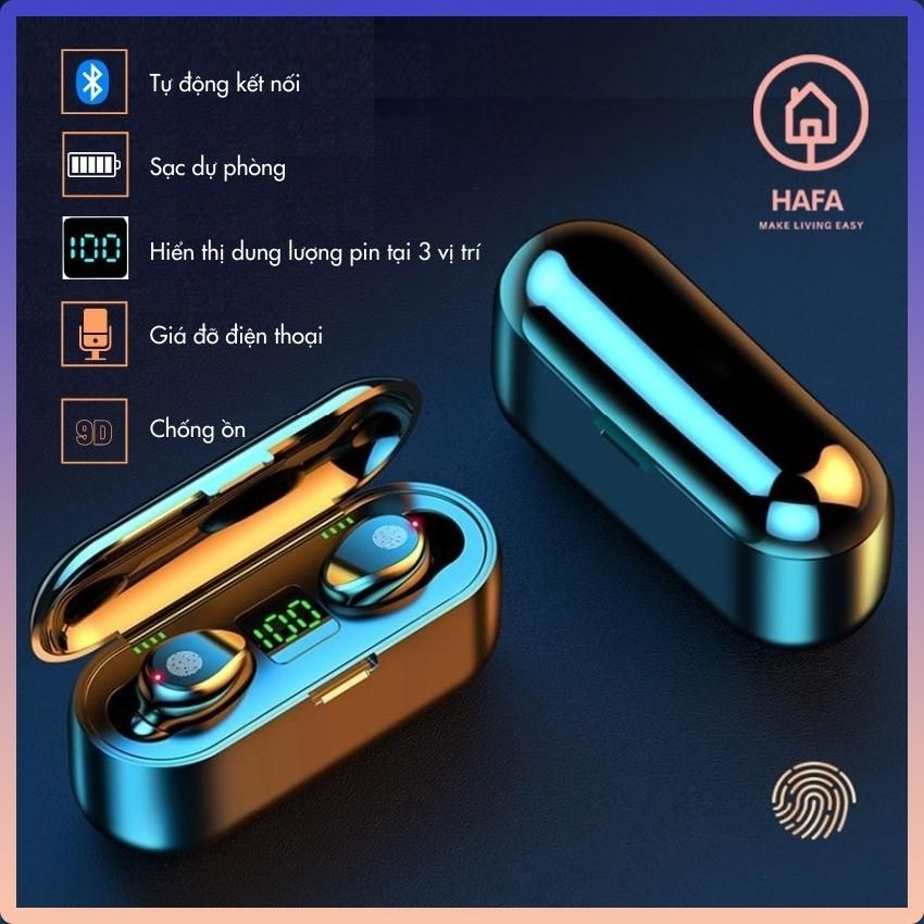 Tai nghe Bluetooth F9 Bản MỚI HAFA Bluetooth Sạc dự phòng 2000 mAh cảm ứng Chống thấm nước