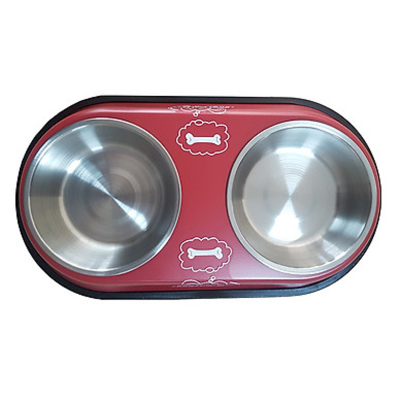 Bát ăn đôi có chen inox cho chó mèo