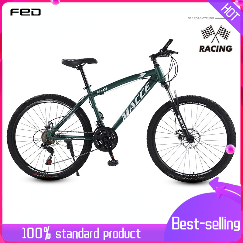 FED【COD】🔥 Outdoor mountain bike, variable speed shock absorption student bicycle, front and rear double disc brake high carbon steel bicycle