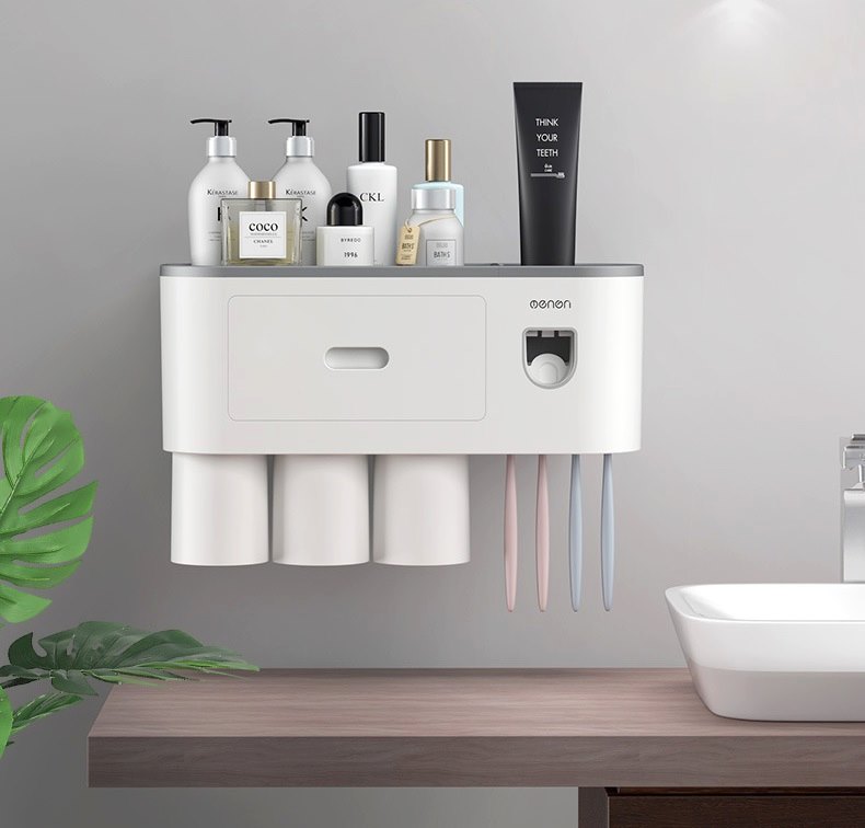 BÁO GIÁ Kệ Nhựa Để Bàn Chải Đánh Răng | Shopee Lazada Sendo Tiki mới nhất 26 Kệ để đồ phòng tắm OENON có nhả kem đánh răng tự động kệ treo bàn chải đánh răng kèm 3 cốc hút từ tính chất liệu nhựa ABS - OENONKEM