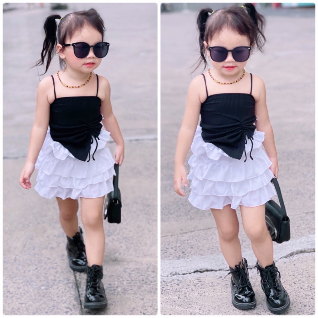 Set Áo Dây Chân Váy Lụa 2 Tầng Cho Bé Thời Trang