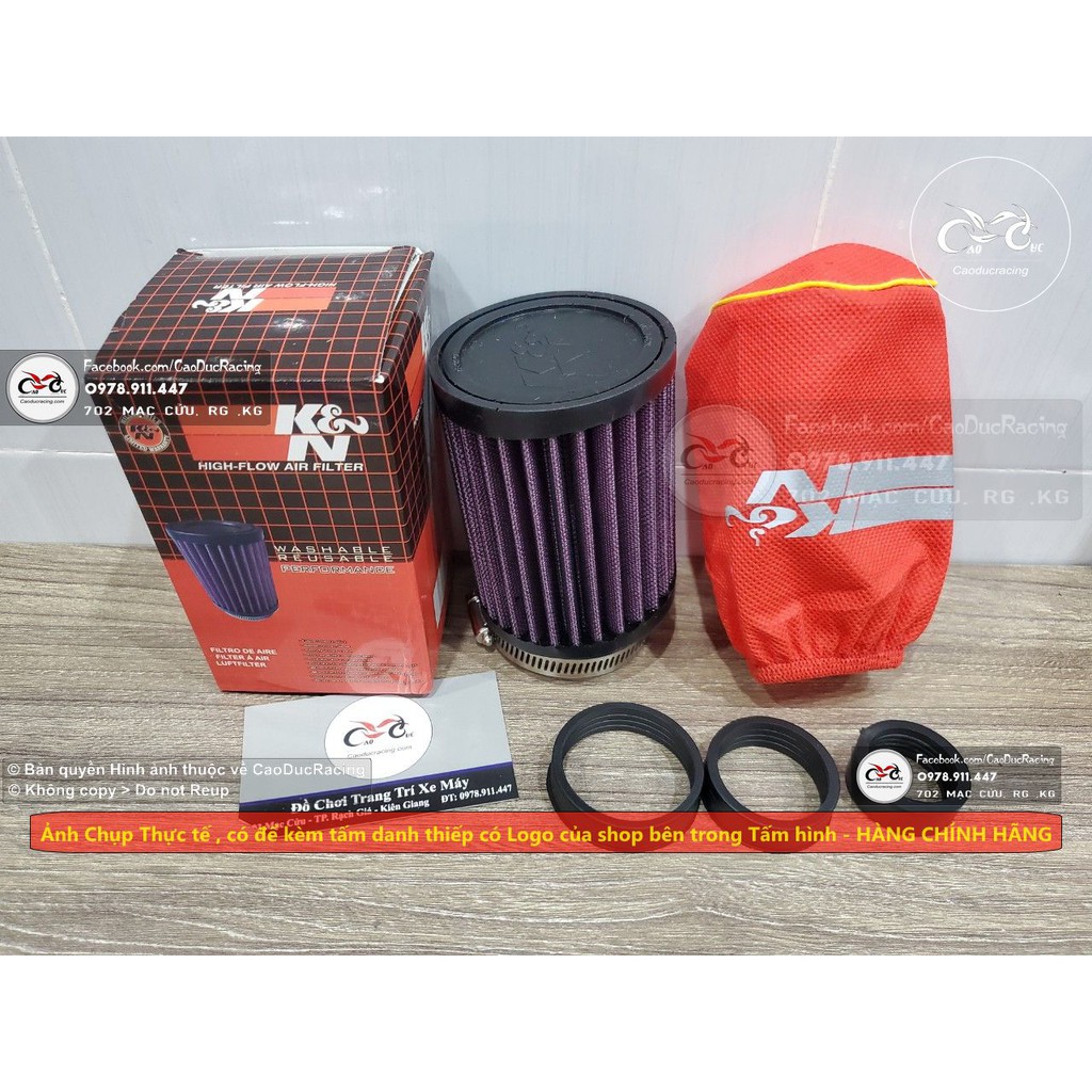 Pô e KN - lọc gió trụ pô e trụ K&N - tặng kèm 3 ron đủ kích cỡ lắp mọi loại xe