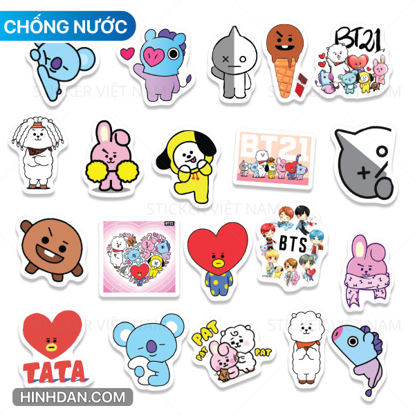 Sticker BT21 Kpop Dành Cho Army Hình Dán Trang Trí Chống Nước Decal Nhựa Chất Lượng Cao Mẫu Mới 2021