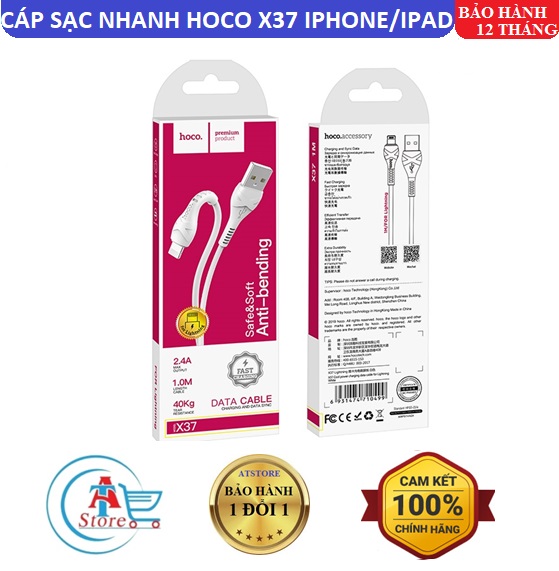 Cáp Sạc Nhanh Hoco X37 Iphone/Ipad 1m (Trắng) - BH 12 Tháng