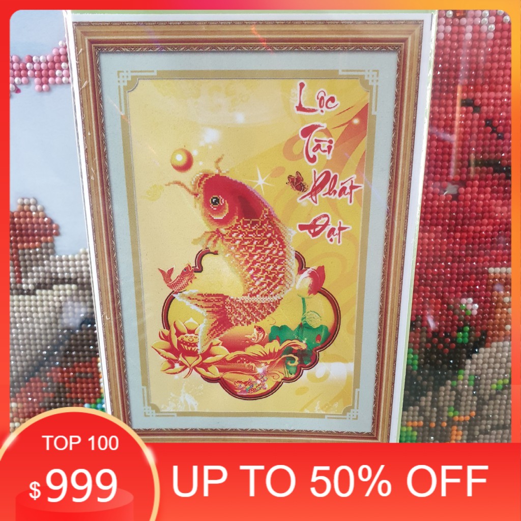 Tranh Đính Đá CÁ LỘC TÀI PHÁT ĐẠT (ĐÁ ABC CAO CẤP). Kích Thước: 69cm x 49cm