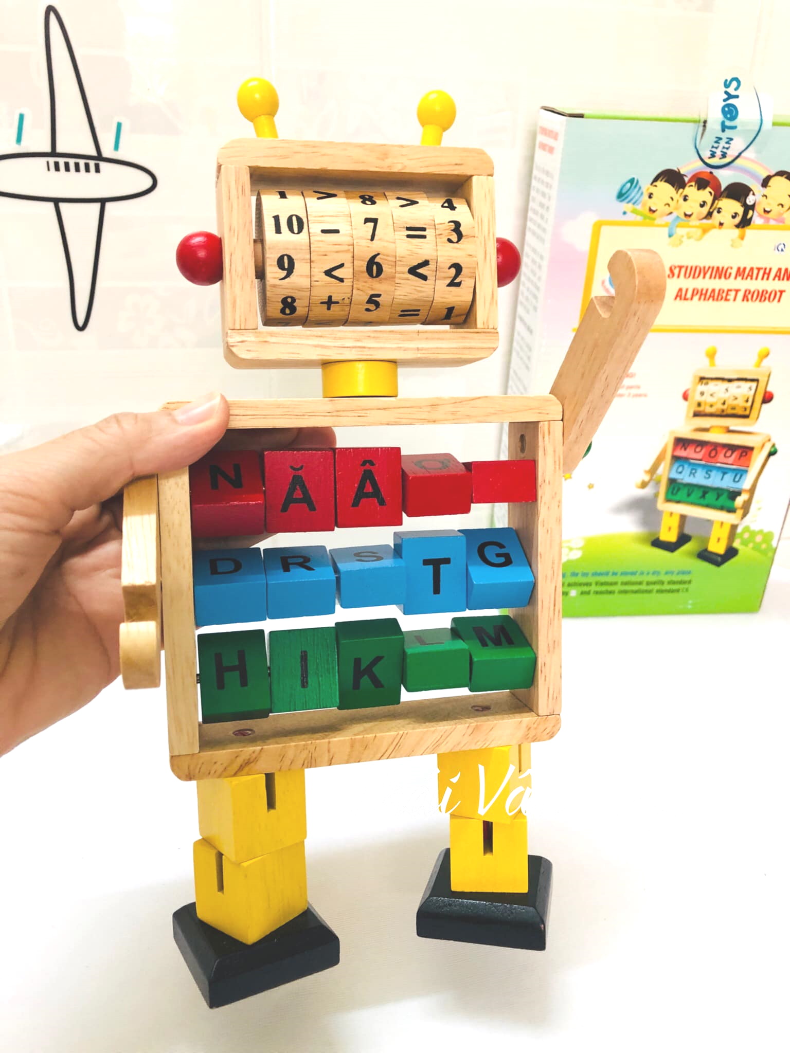 [HCM]Bộ đồ chơi bảng chữ cái xoay học toán cùng Robot học chữ cái và phép tính toán | Đồ chơi robot mô hình gỗ Việt Nam