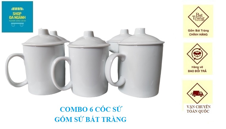 Cốc sứ trắng Bát Tràng có nắp
