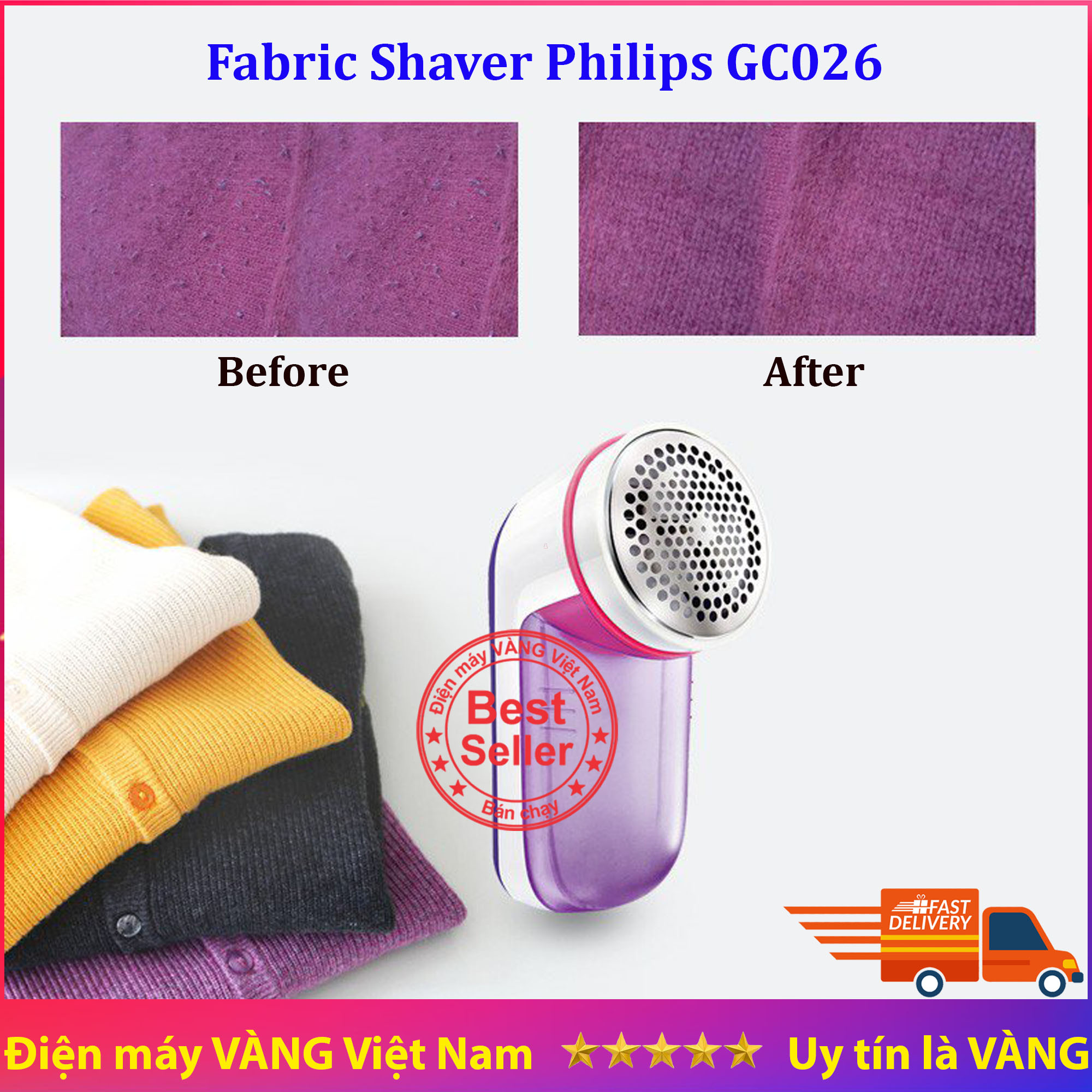 Máy cắt lông xù Philips GC026 (Tím)