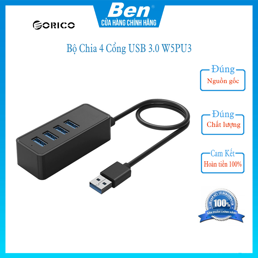 Bộ chia 4 cổng usb 3.0 chính hãng orico bảo hành 12 tháng 1 đổi 1| hub usb orico 4 cổng 3.0 w5pu3 - ben computer store