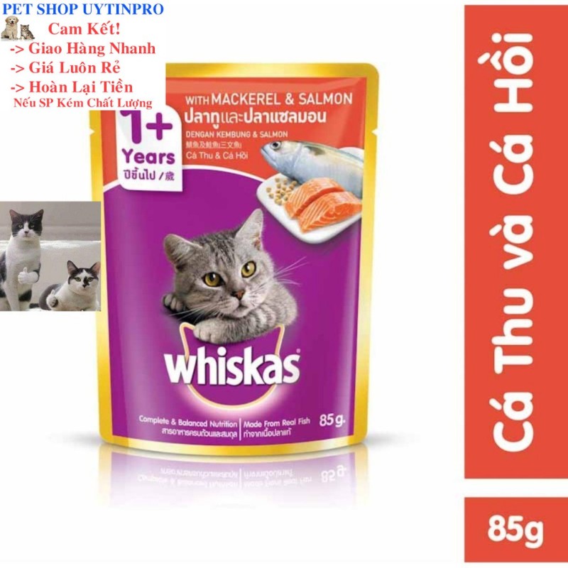 PATE XỐT CHO MÈO LỚN WHISKAS TUNA VỊ CÁ THU VÀ CÁ HỒI 85G Xuất xứ Thái Lan