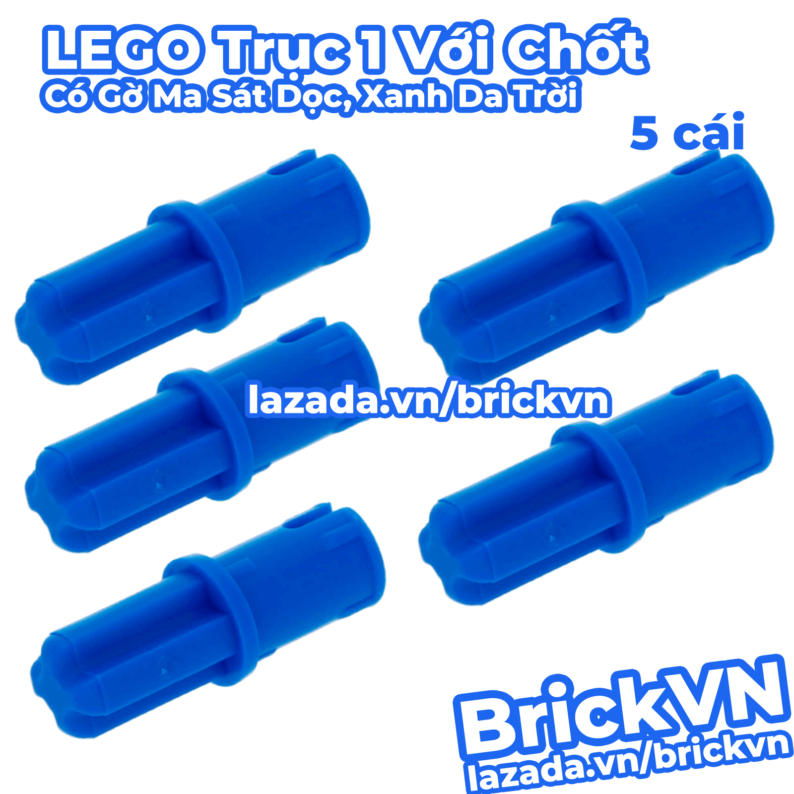 5x New Genuine LEGO Bright Blue Technic Axle Pin Friction Ridges Lengthwise ID 4206482 43093