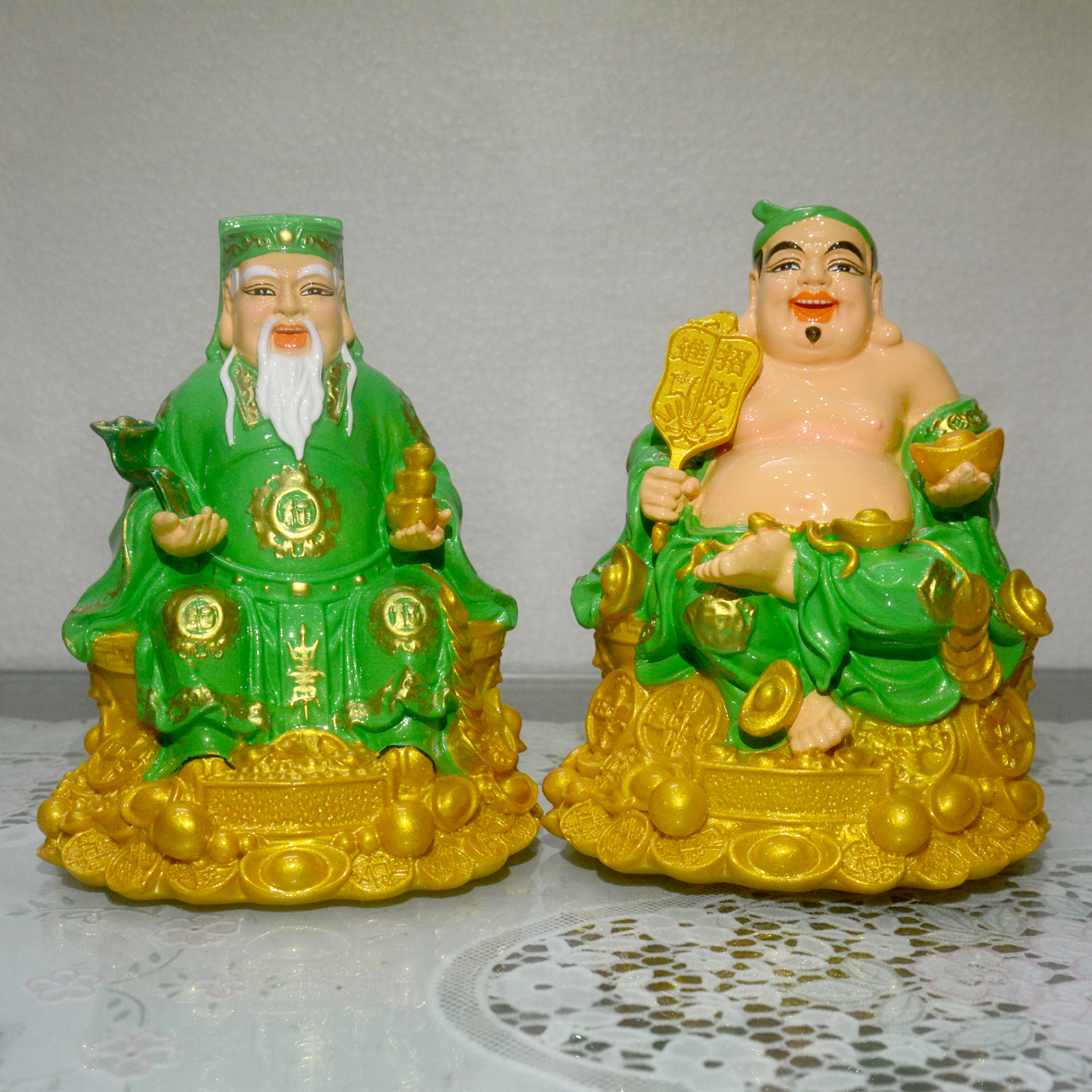 [HCM]Bộ tượng Hai Ông Thần Tài Thổ Địa mẫu chéo chân 6in