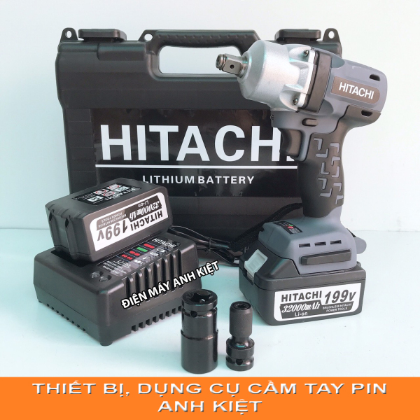 Máy siết bulong dùng pin không chổi than 199V Hitachi pin khủng 10 cell TẶNG ĐẦU CHUYỂN VÍT Model 2021