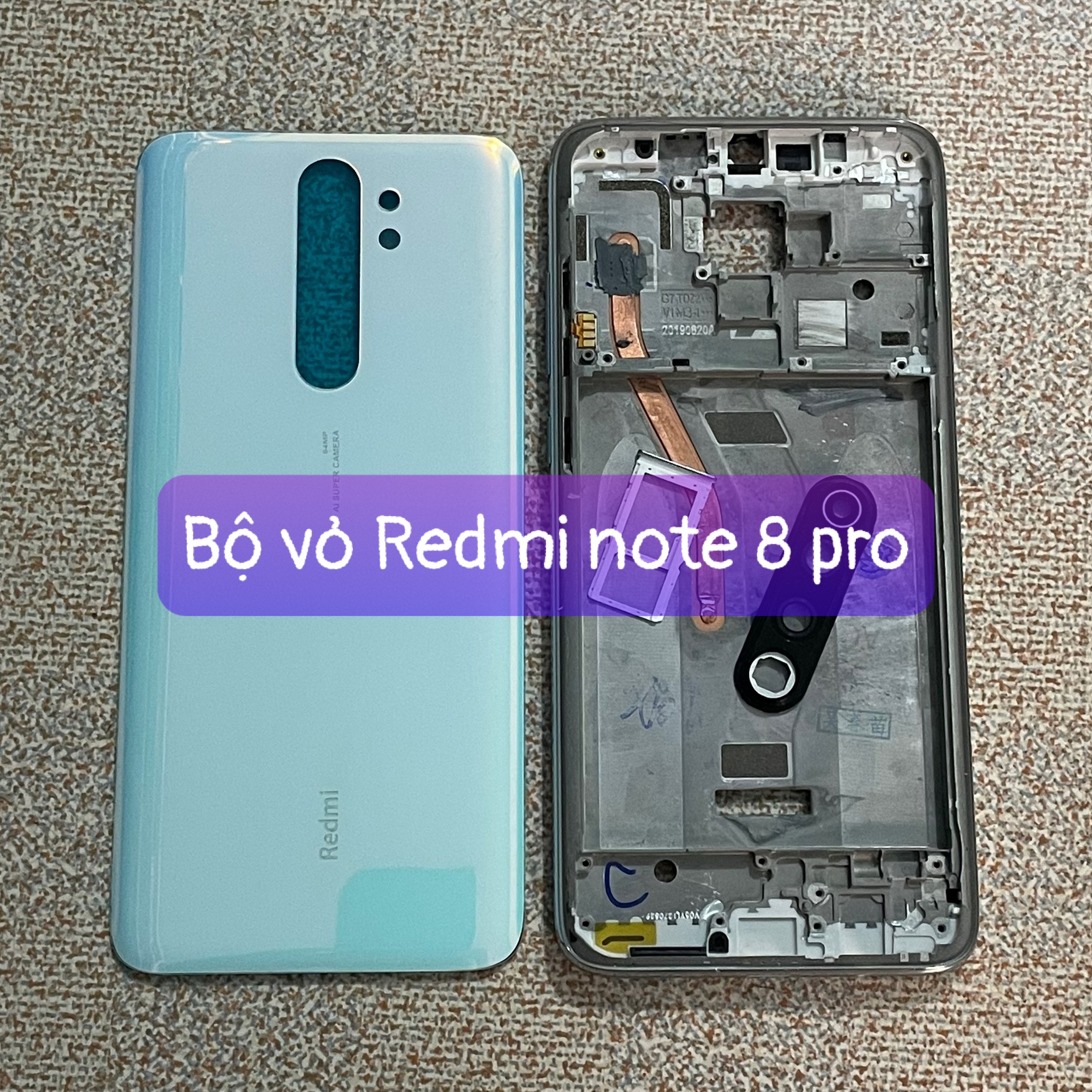 bộ vỏ xương Redmi note 8 pro (kèm khay sim và kính camera)