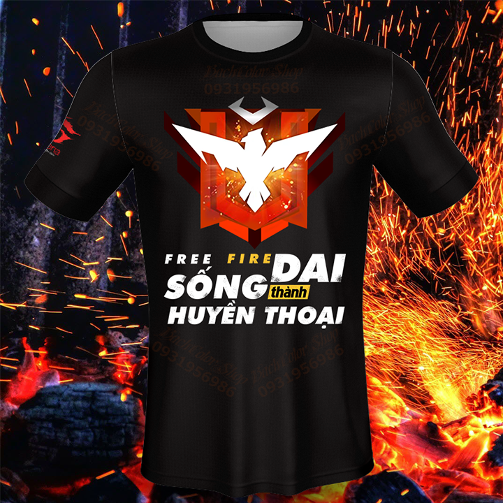 Áo Đen 3D Free Fire Rank HT
