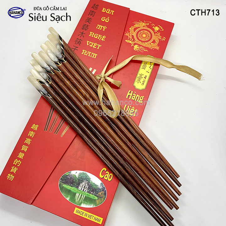 Đũa gỗ Cẩm Lai - đầu cẩm thạch chéo (10 đôi/Hộp) HAHAHNCO (CTH713)