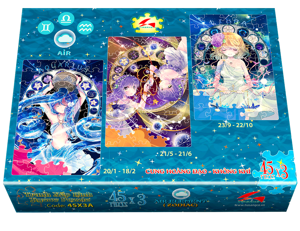 Tranh xếp hình Jigsaw Puzzle Tia Sáng 45 mảnh Combo 3 trong 1 - Cung hoàng đạo - Không khí - MSP: 45-3A