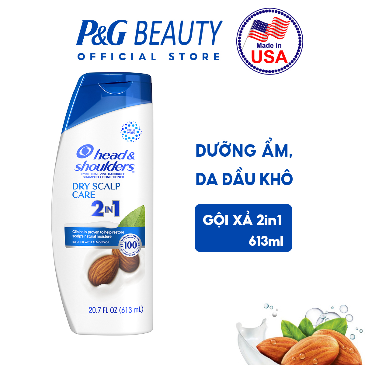 Dầu gội xả head & shoulders 2in1 nhiều mùi hương classic clean/smooth & silky/dry scalp care/old spice pure sport 613ml - nhập khẩu mỹ