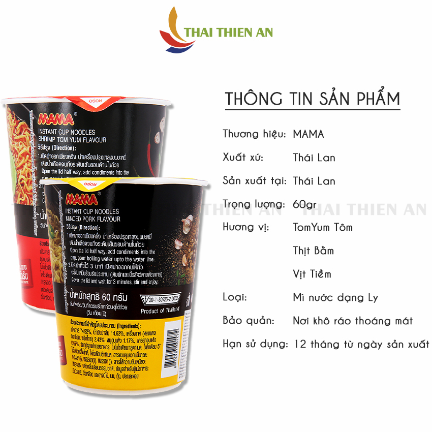 Mì ăn liền MAMA Thái Lan 60gr mì ly mama