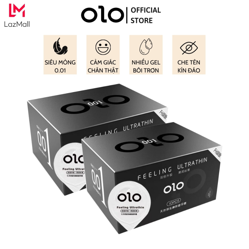Bộ 2 hộp bao cao su OLO 0.01 Feeling Ultrathin siêu mỏng, nhiều gel bôi trơn - Hộp 10 bcs nhập khẩu