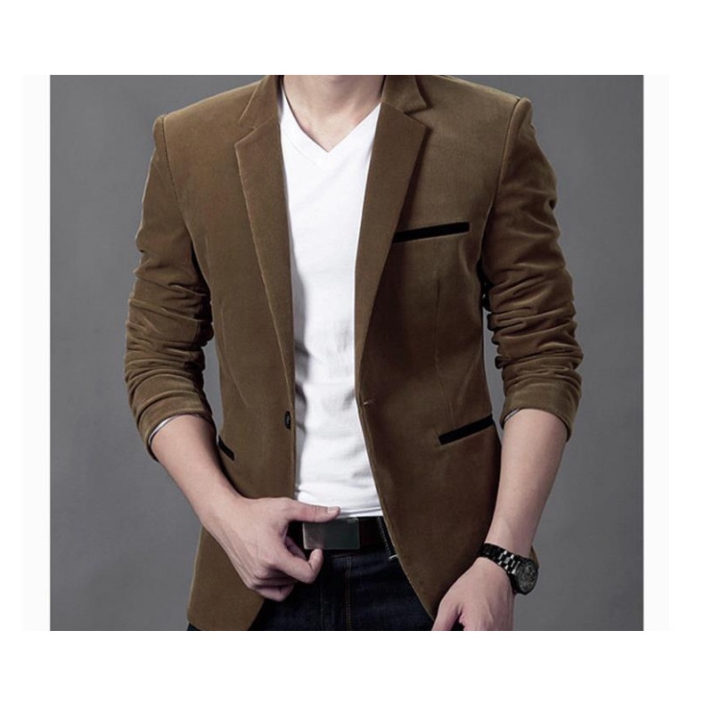 Áo khoác vest vải nhung dáng ôm thời trang xuân thu cho nam