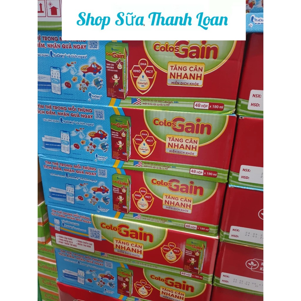 (Mẫu Mới) Thùng 24/ 48 Hộp Sữa Bột Pha Sẵn Vitadairy Colos Gain 180ml.