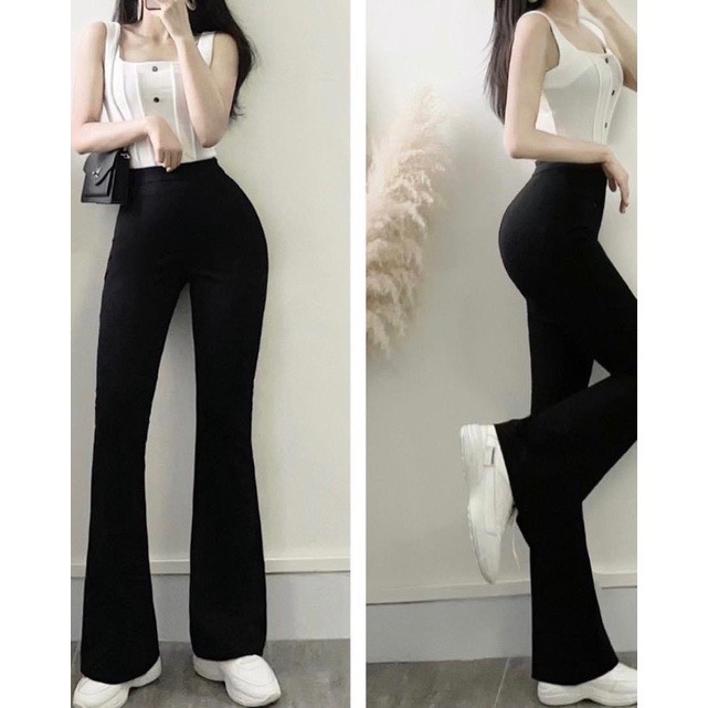 Quần ống loe chất liệu thun cotton co dãn ôm mông siêu hack dáng